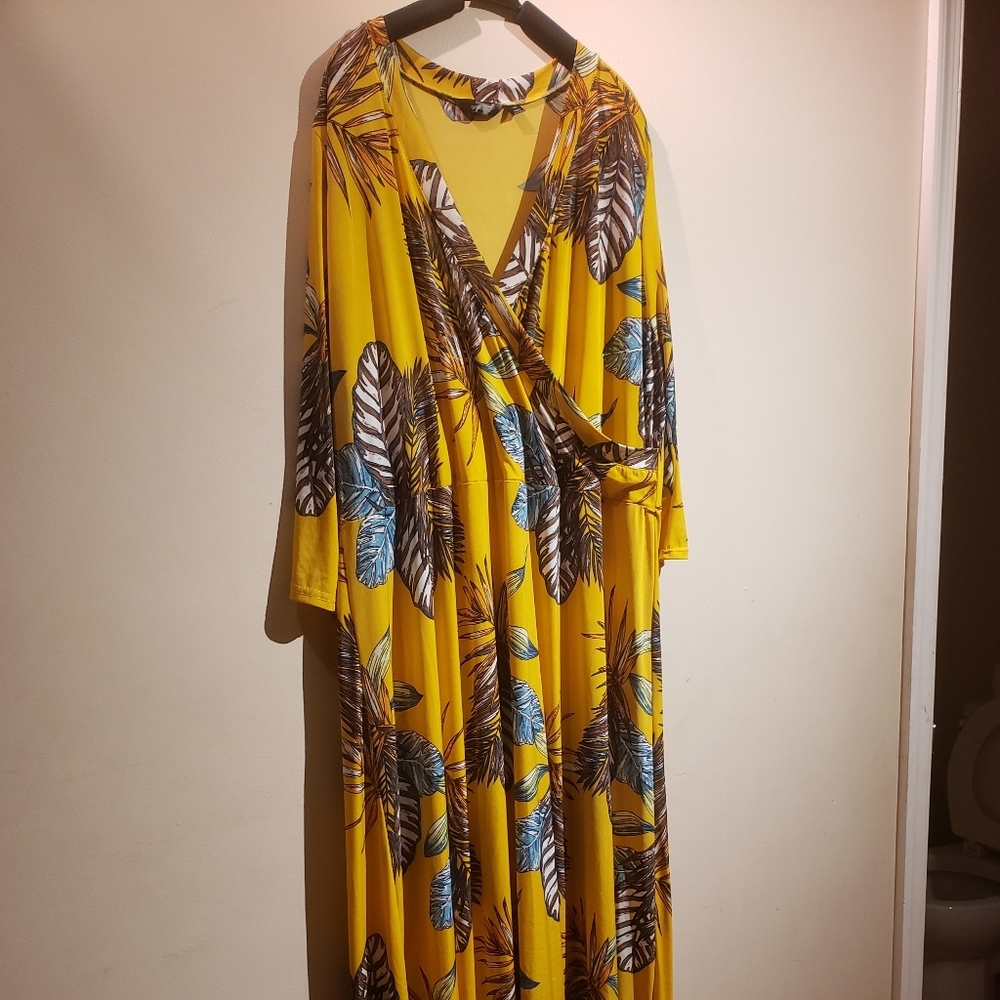Miele Pluse Size Yellow Printed Maxi Drees